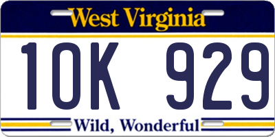 WV license plate 1OK929
