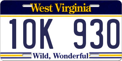 WV license plate 1OK930