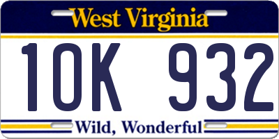 WV license plate 1OK932