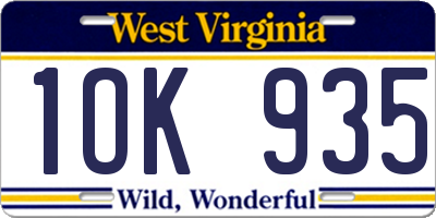 WV license plate 1OK935
