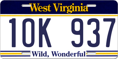 WV license plate 1OK937