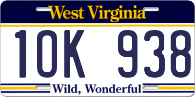 WV license plate 1OK938