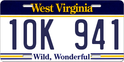 WV license plate 1OK941