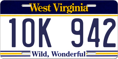 WV license plate 1OK942