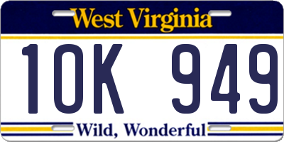 WV license plate 1OK949