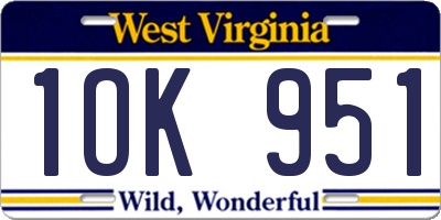 WV license plate 1OK951