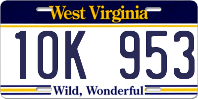 WV license plate 1OK953