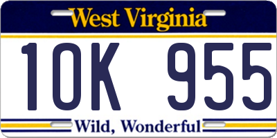 WV license plate 1OK955