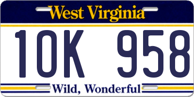 WV license plate 1OK958
