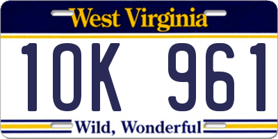 WV license plate 1OK961