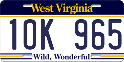WV license plate 1OK965