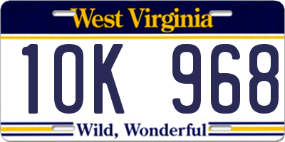 WV license plate 1OK968