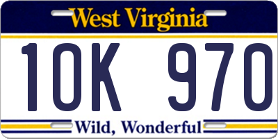 WV license plate 1OK970