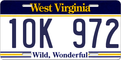 WV license plate 1OK972