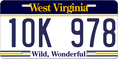 WV license plate 1OK978