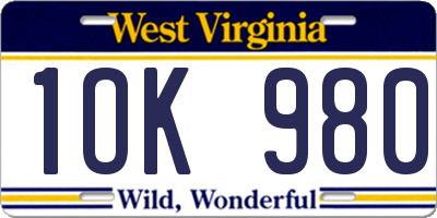 WV license plate 1OK980