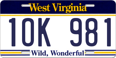 WV license plate 1OK981