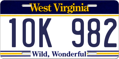 WV license plate 1OK982
