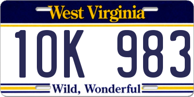 WV license plate 1OK983