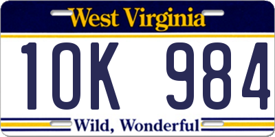 WV license plate 1OK984