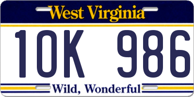 WV license plate 1OK986