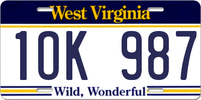 WV license plate 1OK987