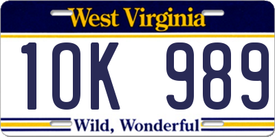 WV license plate 1OK989