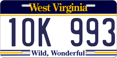 WV license plate 1OK993