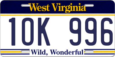 WV license plate 1OK996