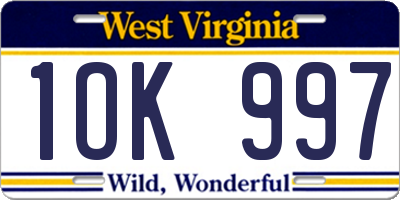 WV license plate 1OK997