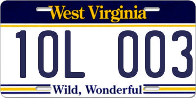 WV license plate 1OL003