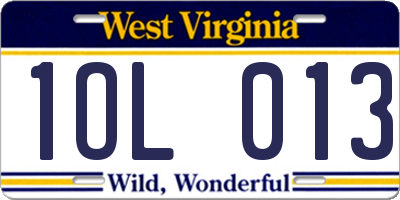 WV license plate 1OL013