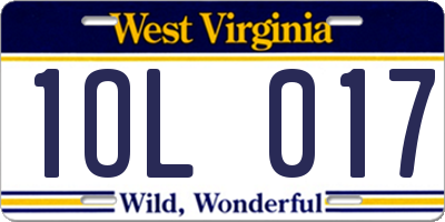 WV license plate 1OL017
