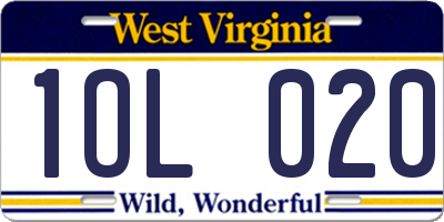 WV license plate 1OL020