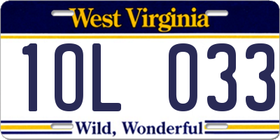 WV license plate 1OL033