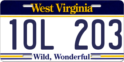 WV license plate 1OL203