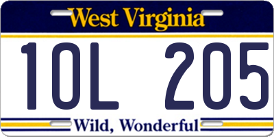 WV license plate 1OL205