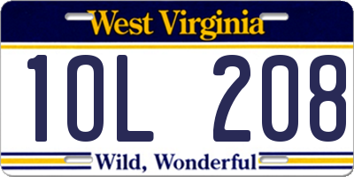 WV license plate 1OL208