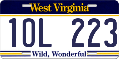 WV license plate 1OL223