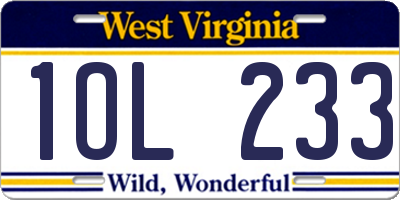 WV license plate 1OL233