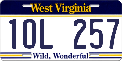 WV license plate 1OL257