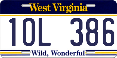 WV license plate 1OL386