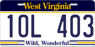 WV license plate 1OL403