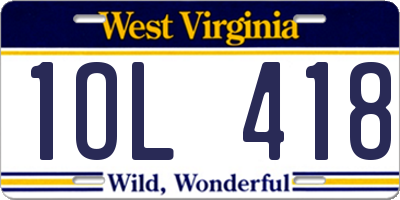WV license plate 1OL418