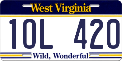 WV license plate 1OL420