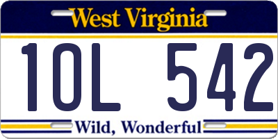 WV license plate 1OL542