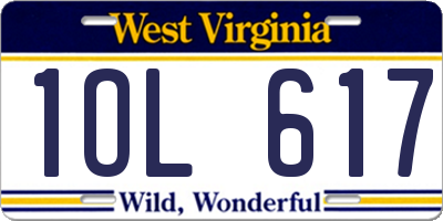 WV license plate 1OL617