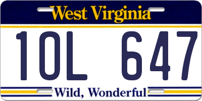 WV license plate 1OL647