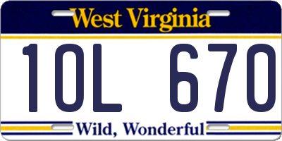WV license plate 1OL670