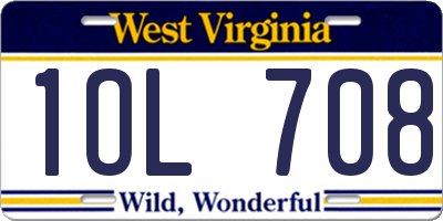 WV license plate 1OL708